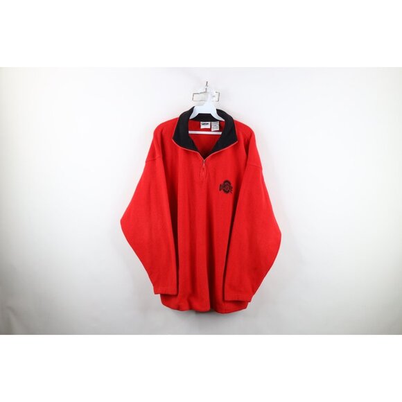 Vintage 90s Mens Large Spell Out Ohio State University Half Zip Fleece Sweater - Picture 1 of 14